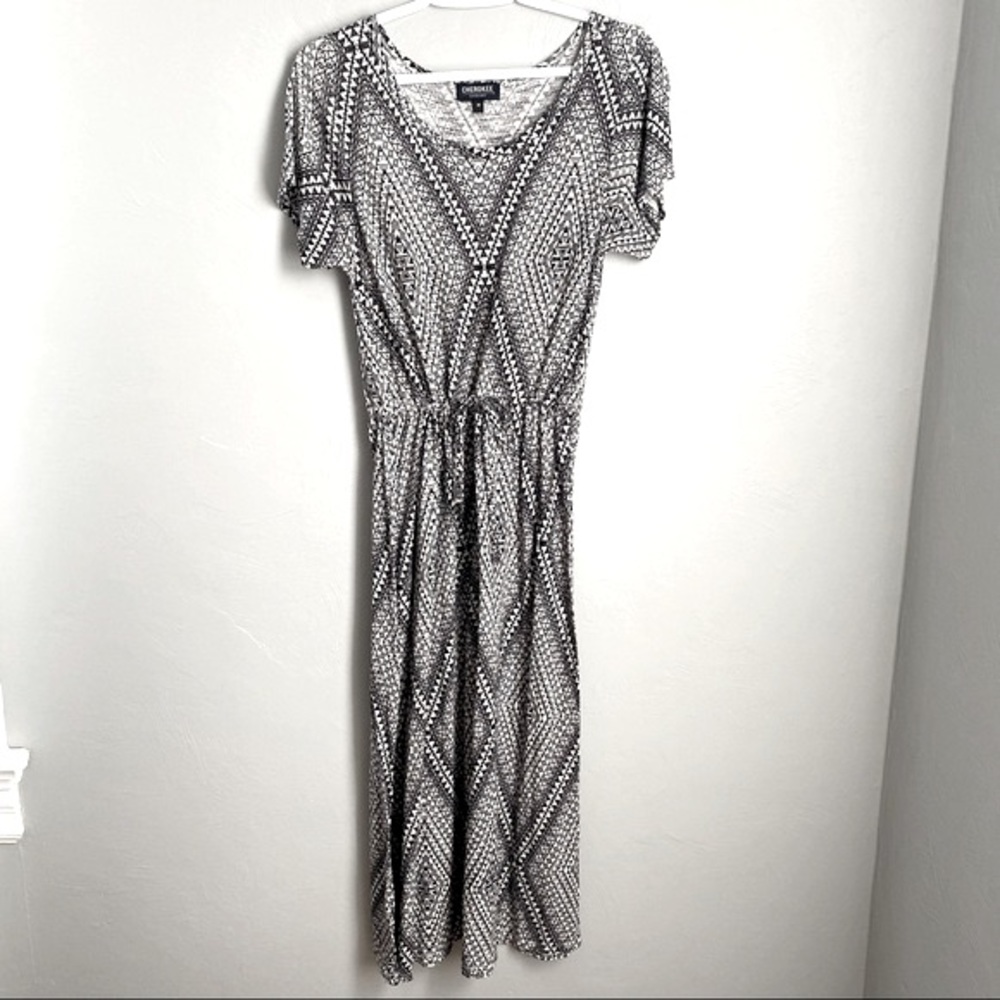 CHEROKEE Black White Printed Dress with Waist String